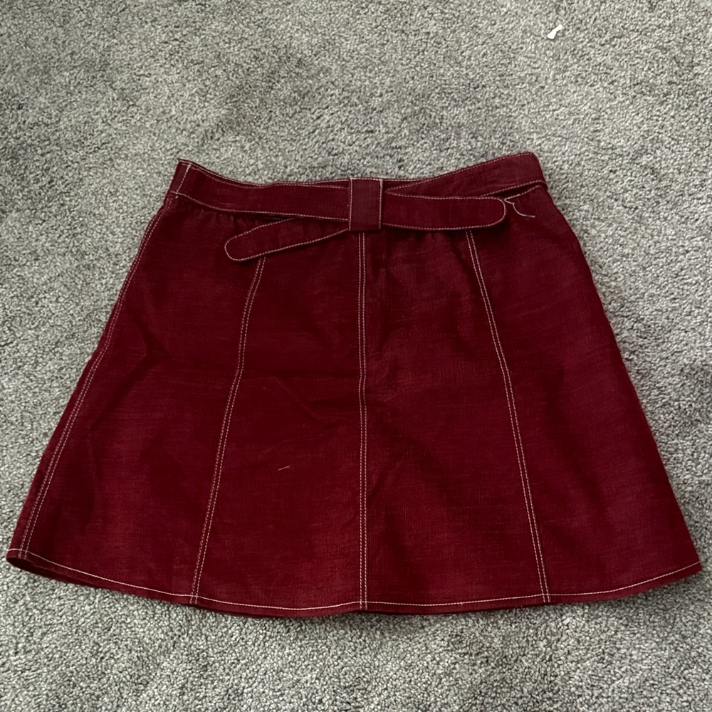 Women's Burgundy A-Line Skirt with Topstitch Detail